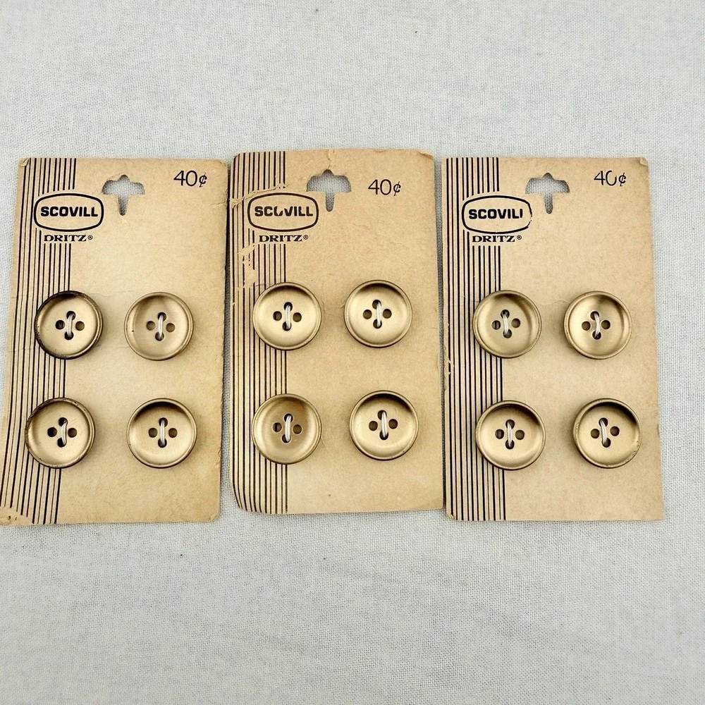 Vintage Scovill Dritz Gold Sewing Buttons NOS On Card 4 Hole MCM Mod Size 24